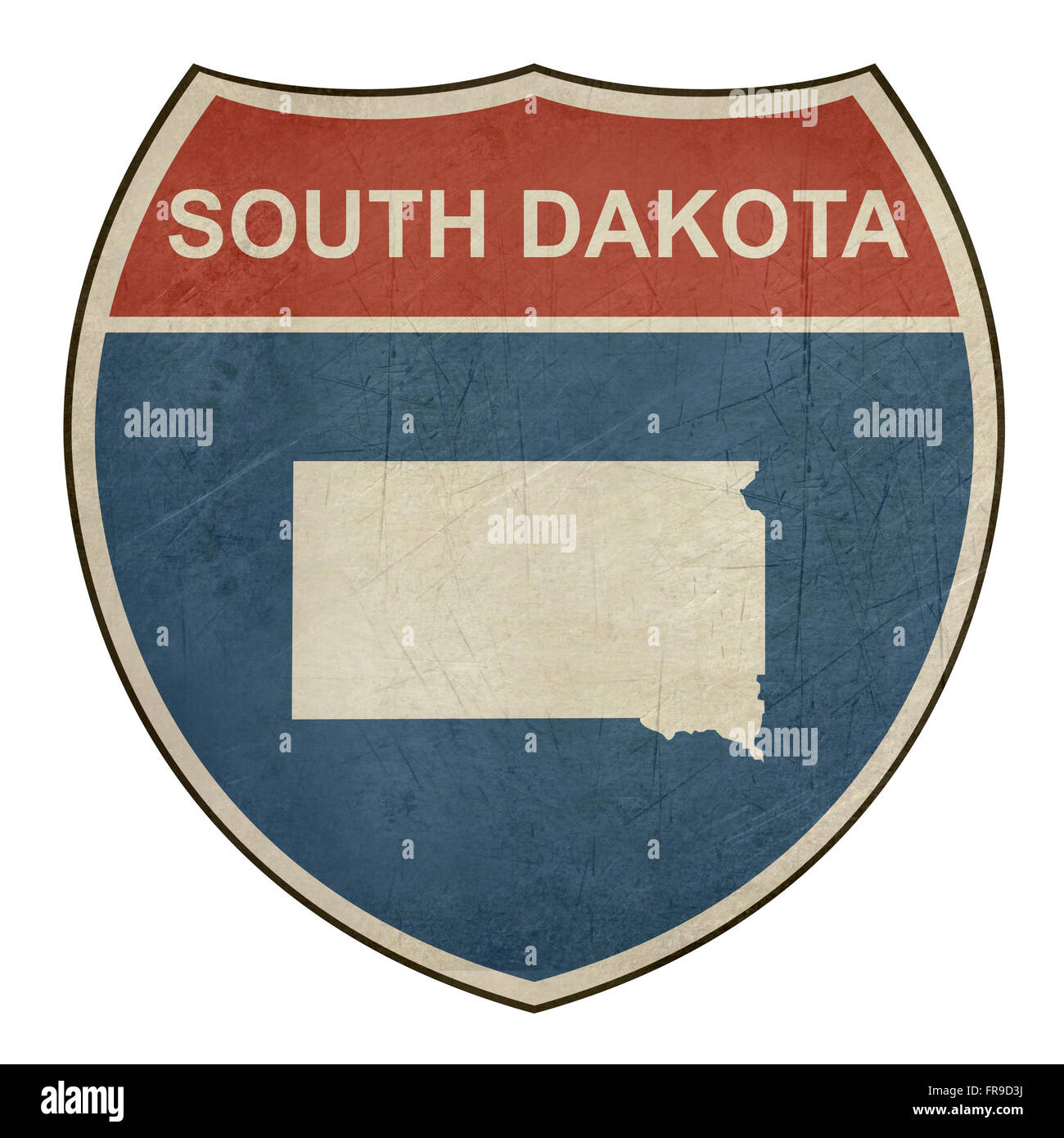 Grunge South Dakota amerikanischen interstate-Highway-Straße-Schild isoliert auf einem weißen Hintergrund. Stockfoto