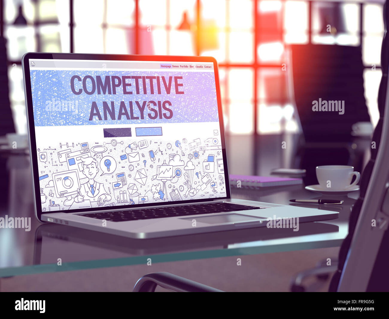 Laptop-Bildschirm mit Wettbewerbsanalyse Konzept. Stockfoto
