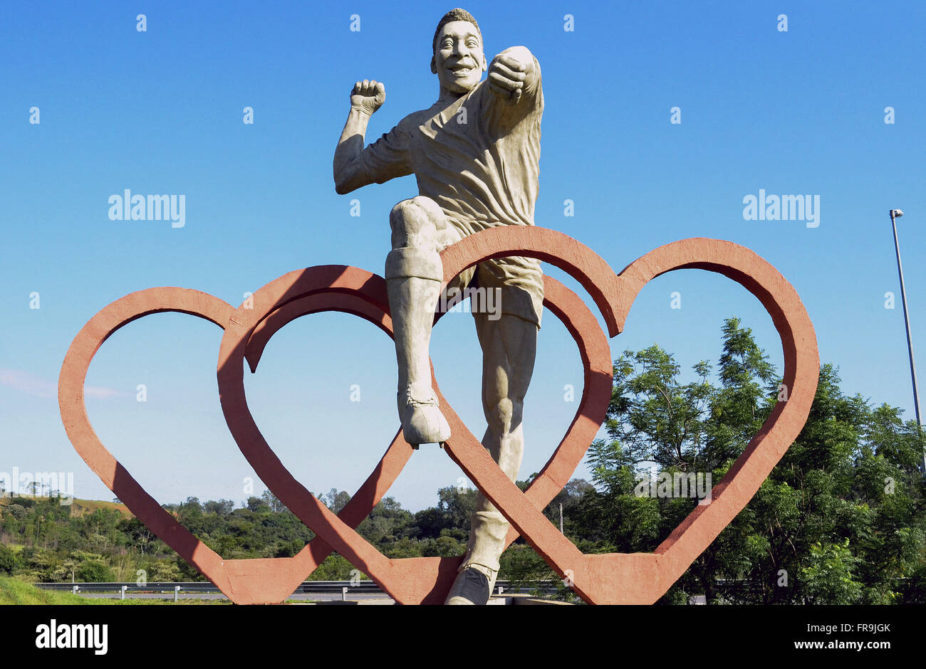 Statue zu Ehren des Fußballspielers Pele Stockfoto