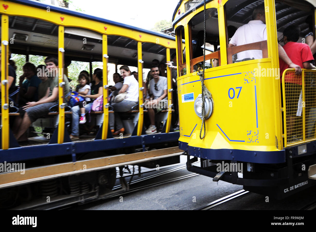 Fahrt mit der Straßenbahn in Santa Teresa - Stadt Zentrum von Rio De Janeiro Stockfoto