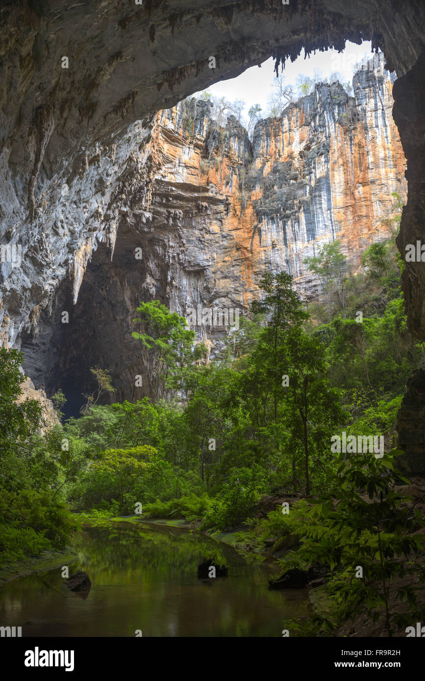 Uma Das Clarabóias da Gruta Janelão keine Cavernas Parque Nacional Peruaçu Stockfoto