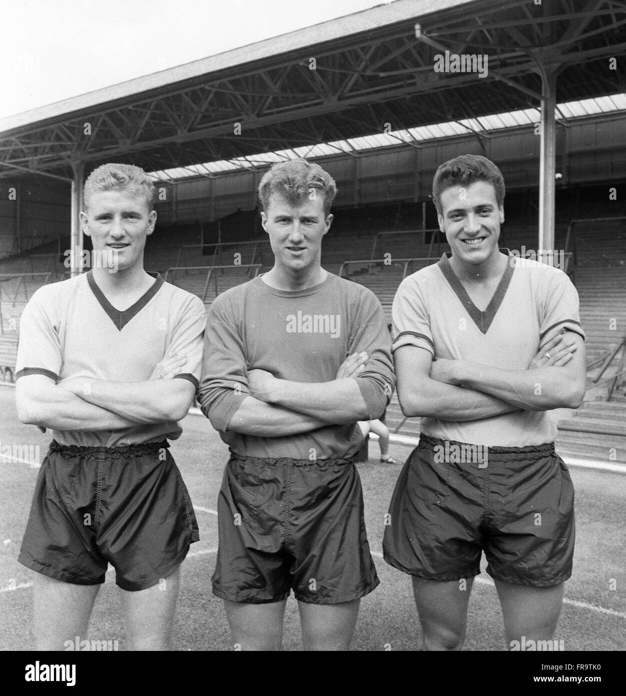John Harris, Fred Davies und John Kirkham Wolverhampton Wanderers Fußballer 1960 Stockfoto