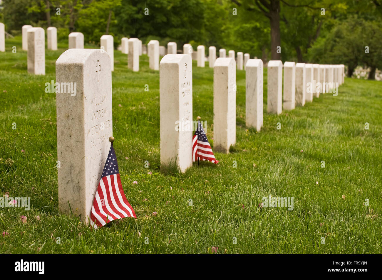 Reihen der Grabsteine auf dem Arlington National Cemetery; Arlington, Virginia, Vereinigte Staaten von Amerika Stockfoto