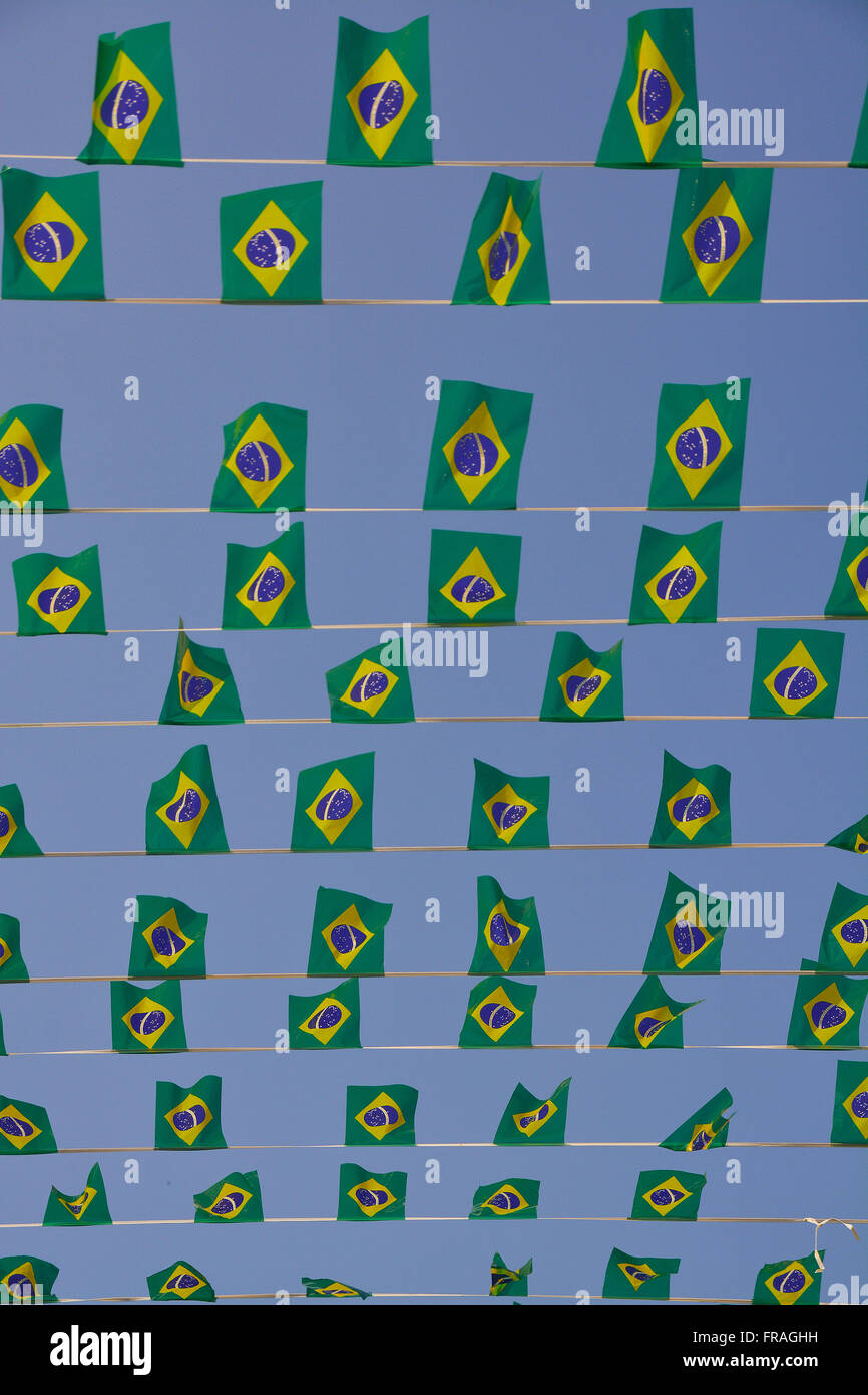 Flagge von Brasilien zieren die Benjamin Constant-Straße bis zur WM 2014 Stockfoto
