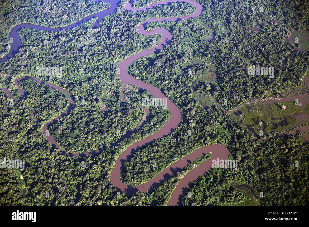 Luftbild von der Begegnung zwischen dem Río Paraguay und Rio Sepotuba Stockfoto