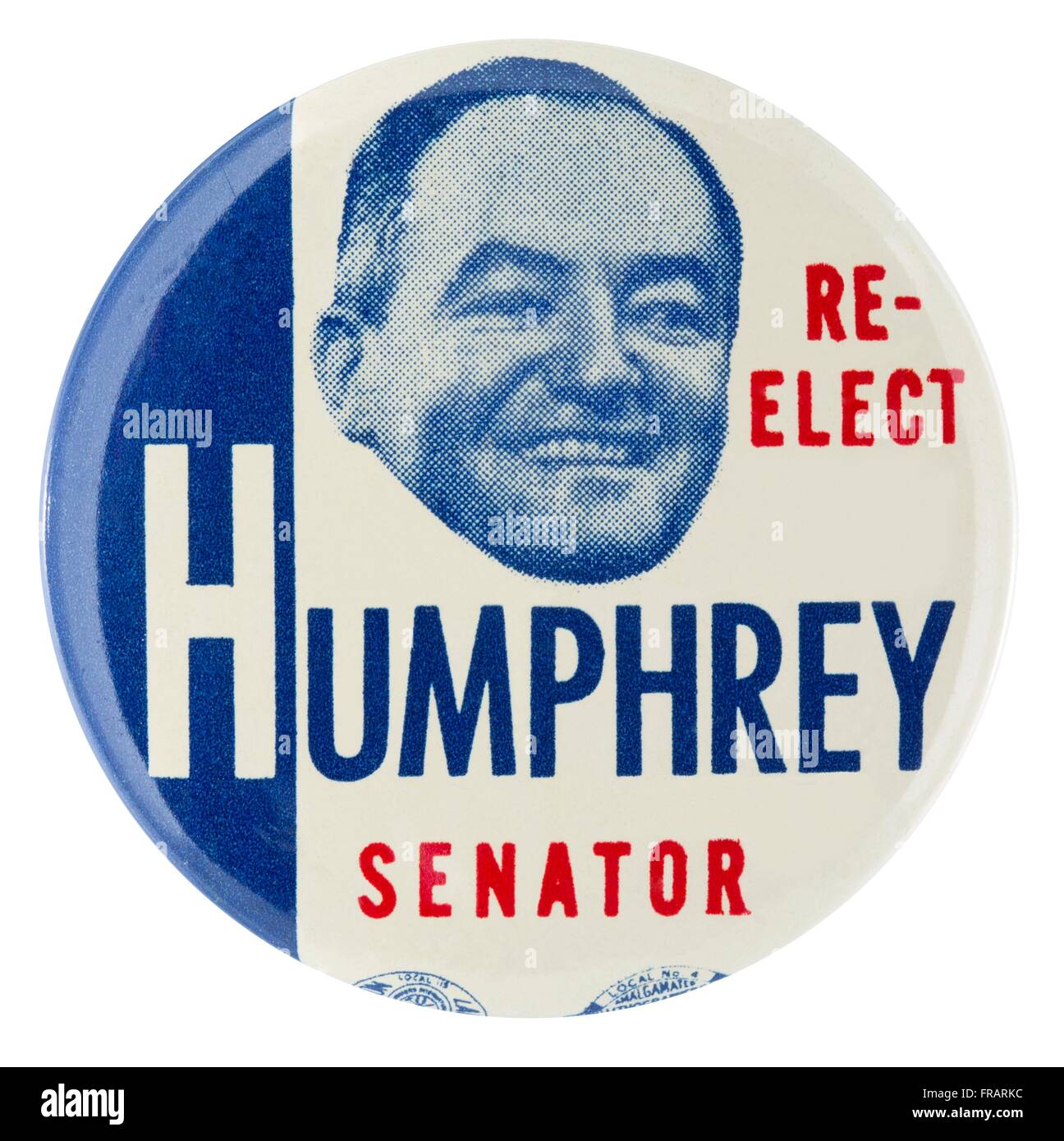 1954 Wiederwahl von Hubert H. Humphrey Senator Pinback Button Stockfoto