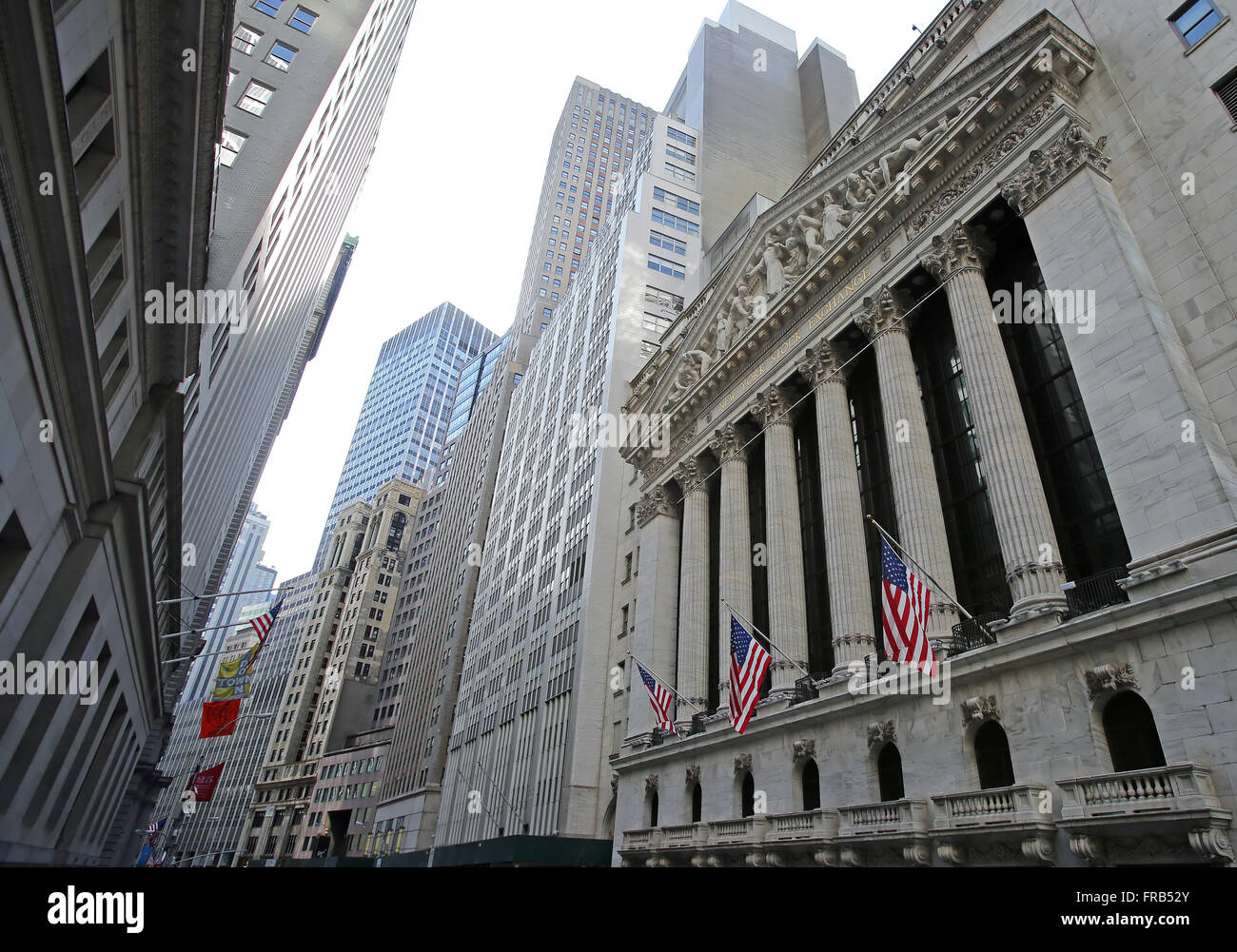 New York Stock Exchange an der Kreuzung der Breite und der Wall Street in New York City, New York, Vereinigte Staaten von Amerika. Stockfoto