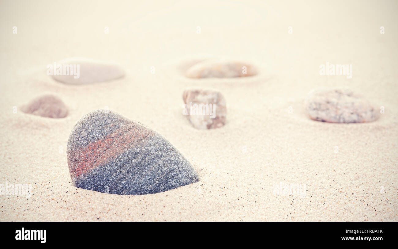 Retro getönten Steingarten. Natur, Harmonie, Zen oder Spa-Konzept, geringe Schärfentiefe. Stockfoto