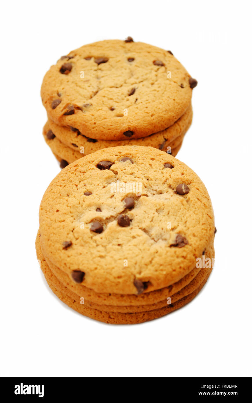 Chocolate Chip Cookies, Isolated on White gestapelt Stockfoto