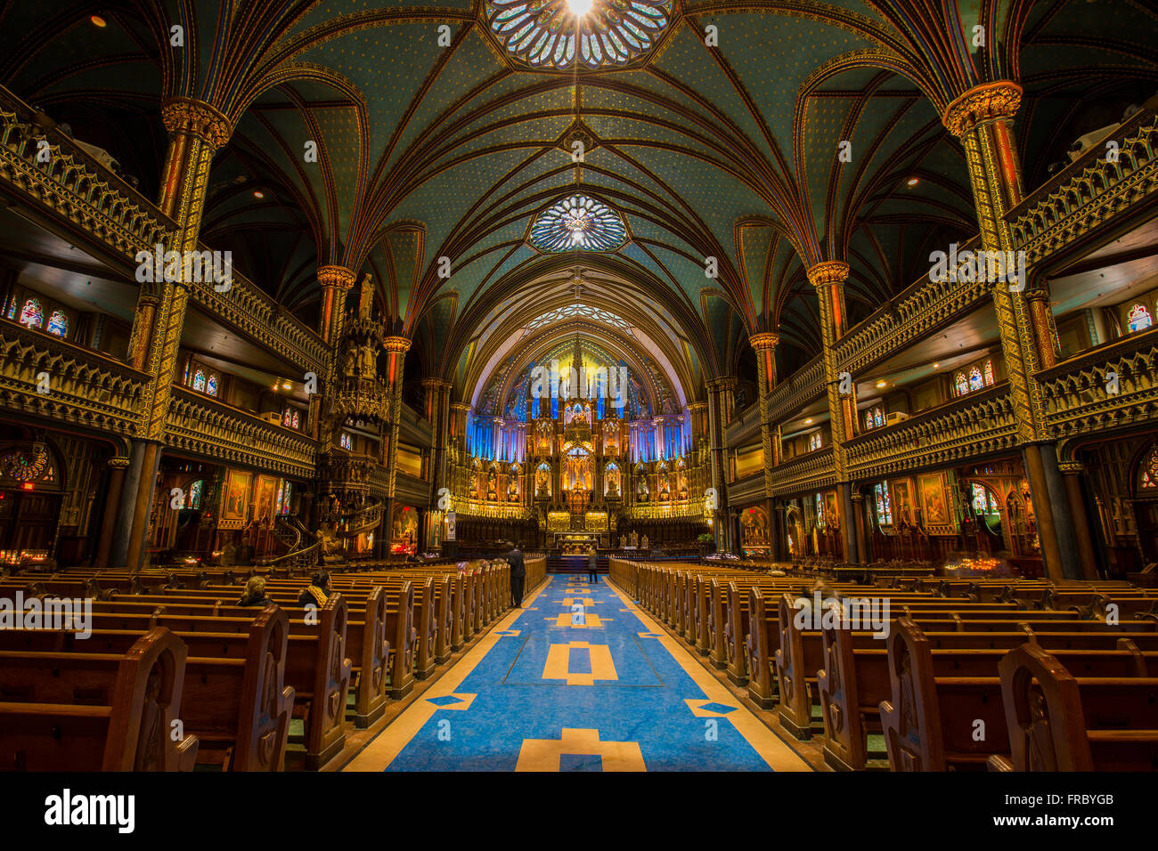 Innenraum der Basilika von Notre-Dame in Montreal Kanada Stockfoto