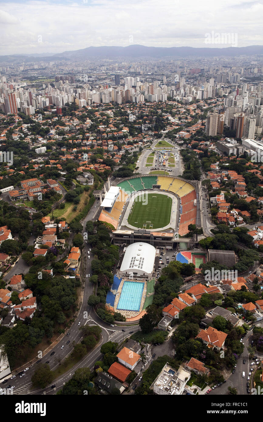 Luftaufnahme des kommunalen Estadio Pacaembu - Estadio Municipal Paulo Machado de Carvalho Stockfoto