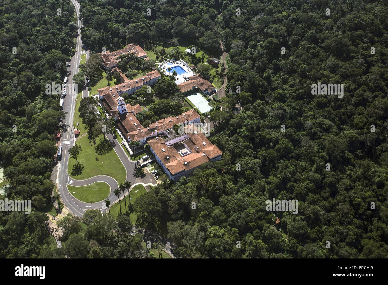 Vista Aérea de Hotel Instalado Dentro Parque Nacional Iguaçu Stockfoto