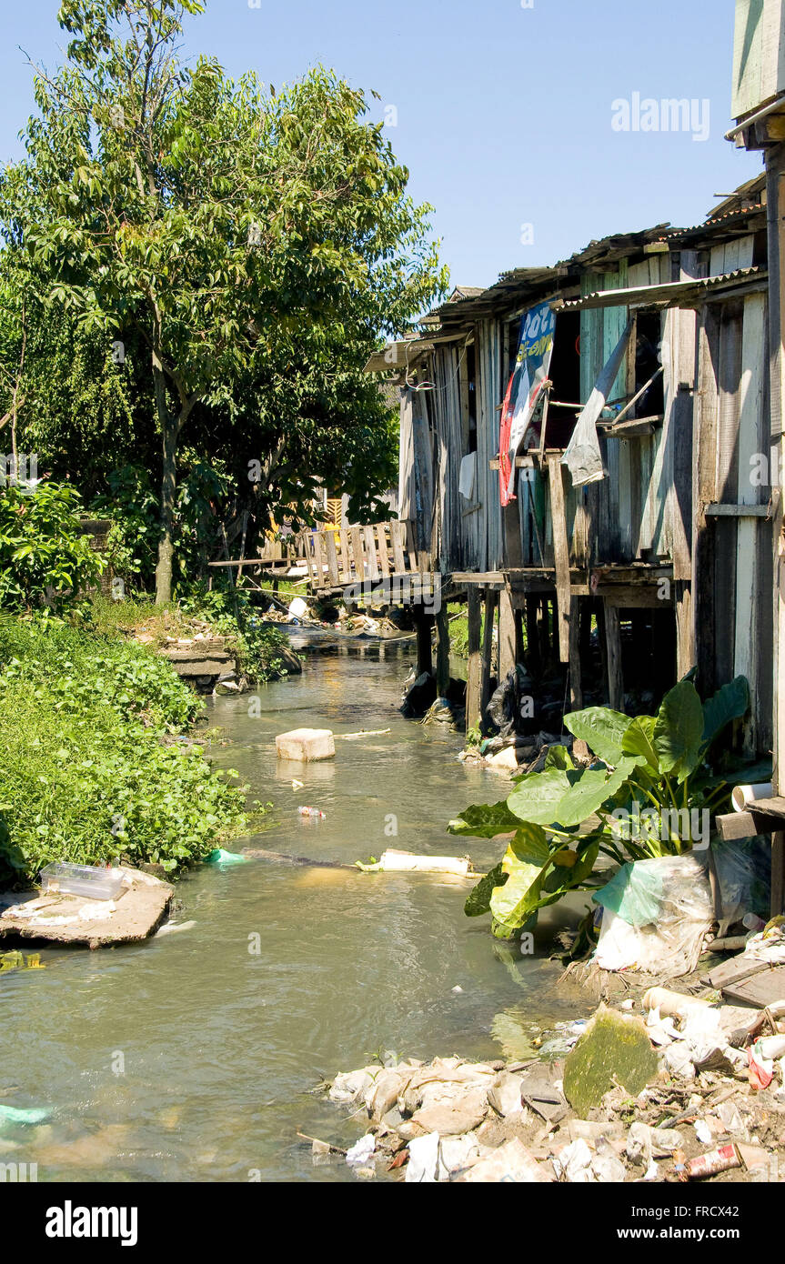 Meistern Sie die Stelzen, die Igarape Chico für Wohnungsbau entfernt werden Stockfoto