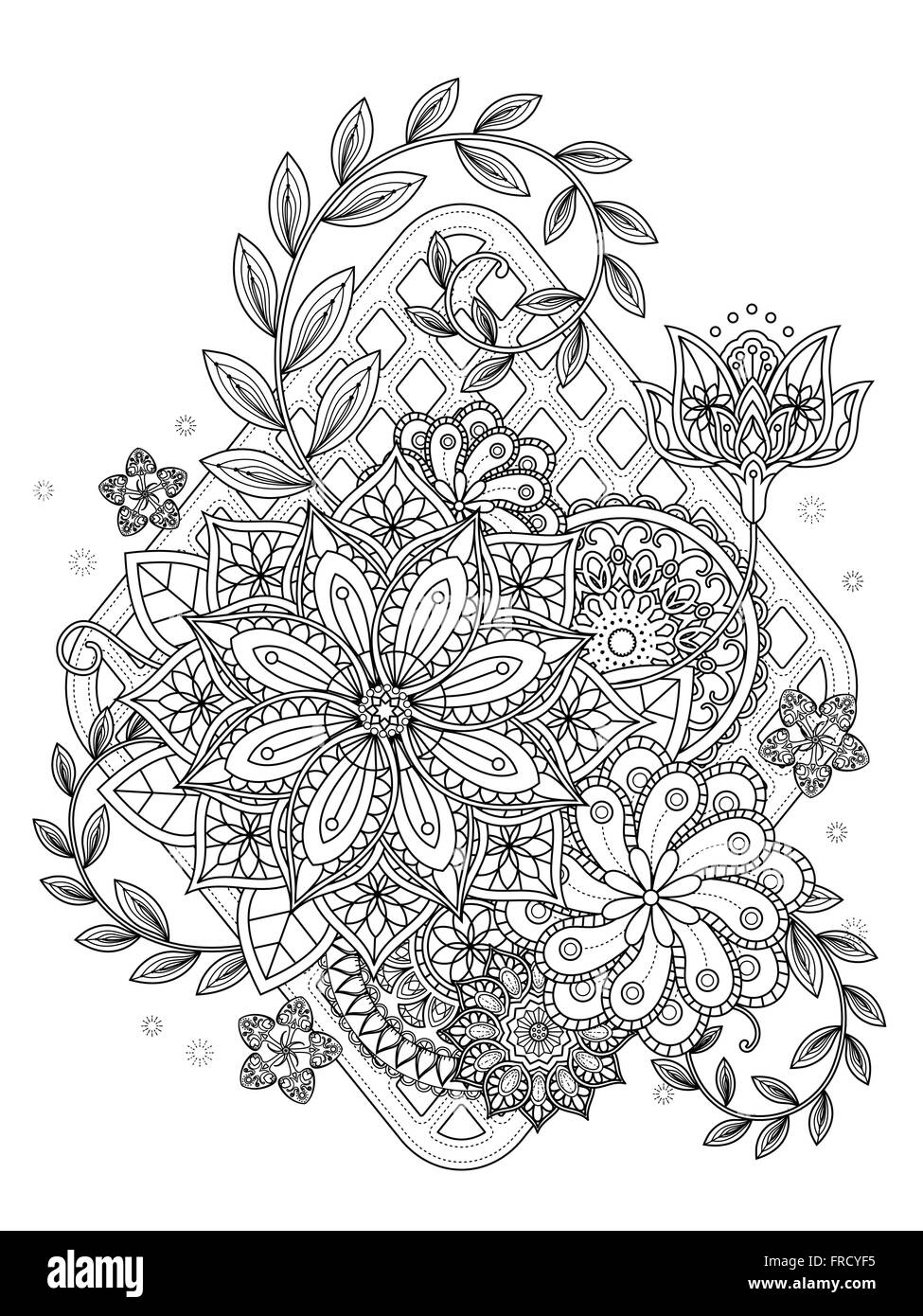 attraktive Blumen Malvorlagen in exquisiten Linie Stock Vektor