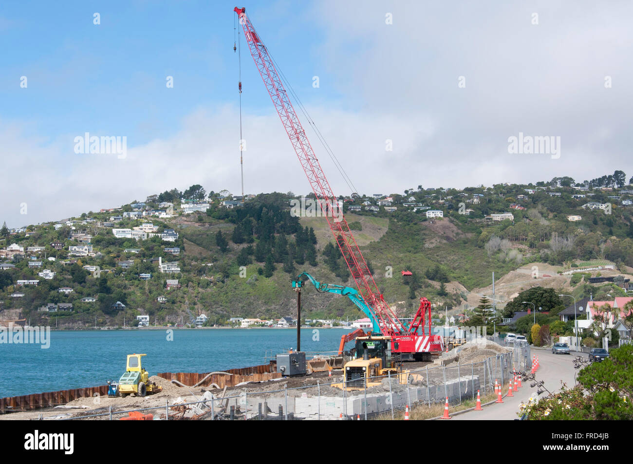 Wiederaufbau der Ufermauer, Beachville Road, Redcliffs, Christchurch, Region Canterbury, Südinsel, Neuseeland Stockfoto