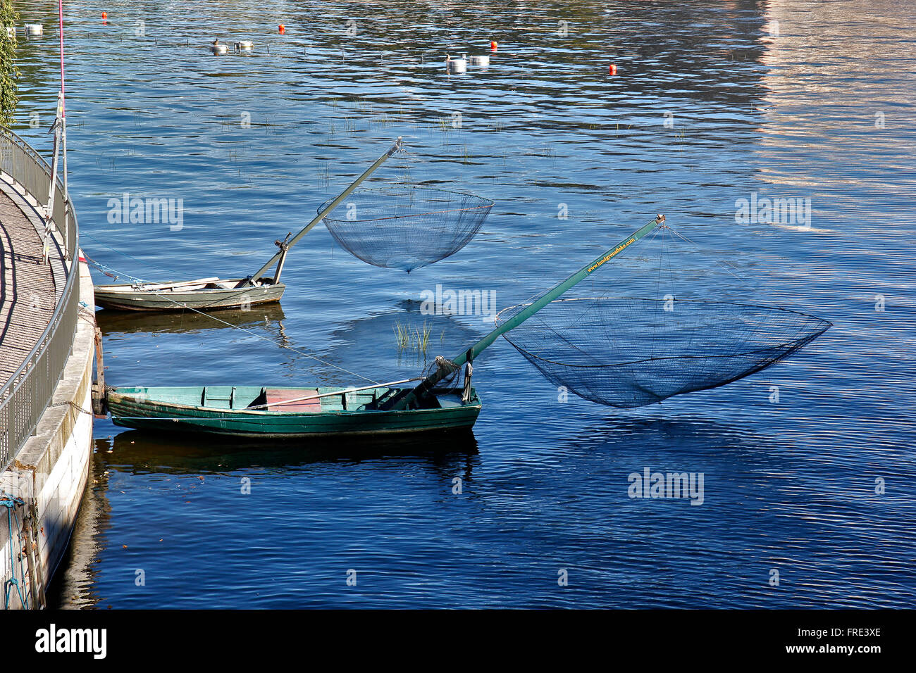 Angelboote/Fischerboote in Stockholm Stockfoto