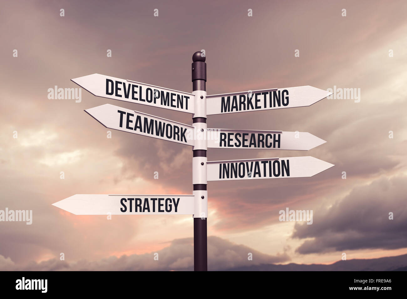 Business, Strategie, marketing, Entwicklungskonzept mit Verkehrszeichen Stockfoto