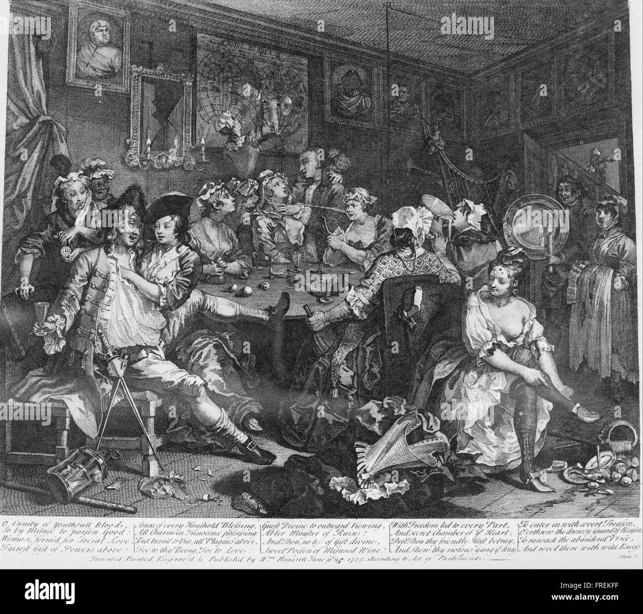 William Hogarth - einem liederlichen Platte 3, die Taverne-Szene Stockfoto