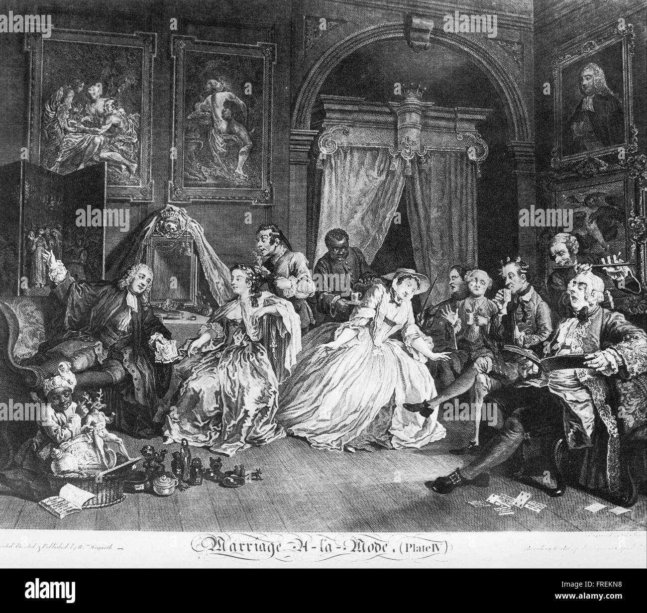 William Hogarth - Ehe À la Mode, Platte 4 (die Gräfin Levee) Stockfoto