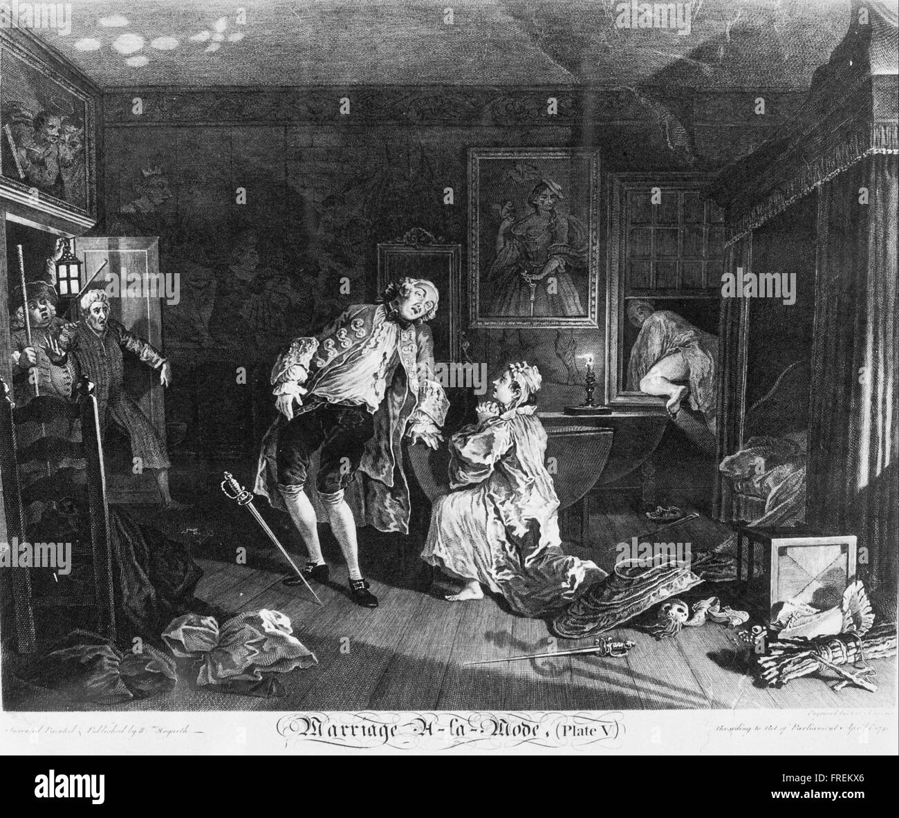 William Hogarth - Ehe À la Mode, Platte 5 (der Tod des Grafen) Stockfoto