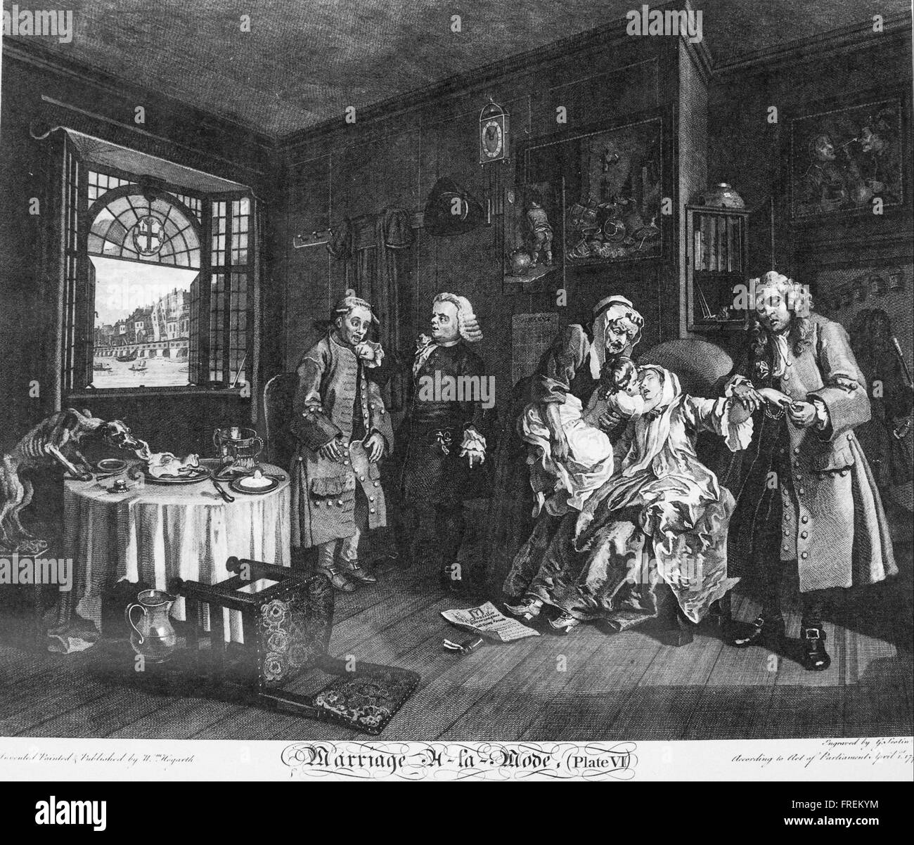 William Hogarth - Ehe À la Mode, Platte 6 (der Tod der Gräfin) Stockfoto