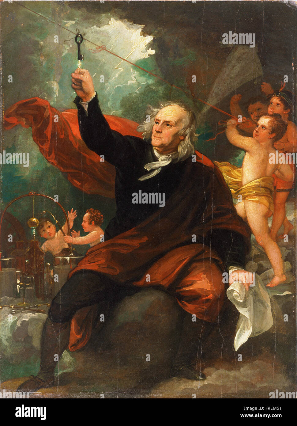 Benjamin West, Englisch (geb. Amerika) - Benjamin Franklin Zeichnung Strom vom Himmel Stockfoto