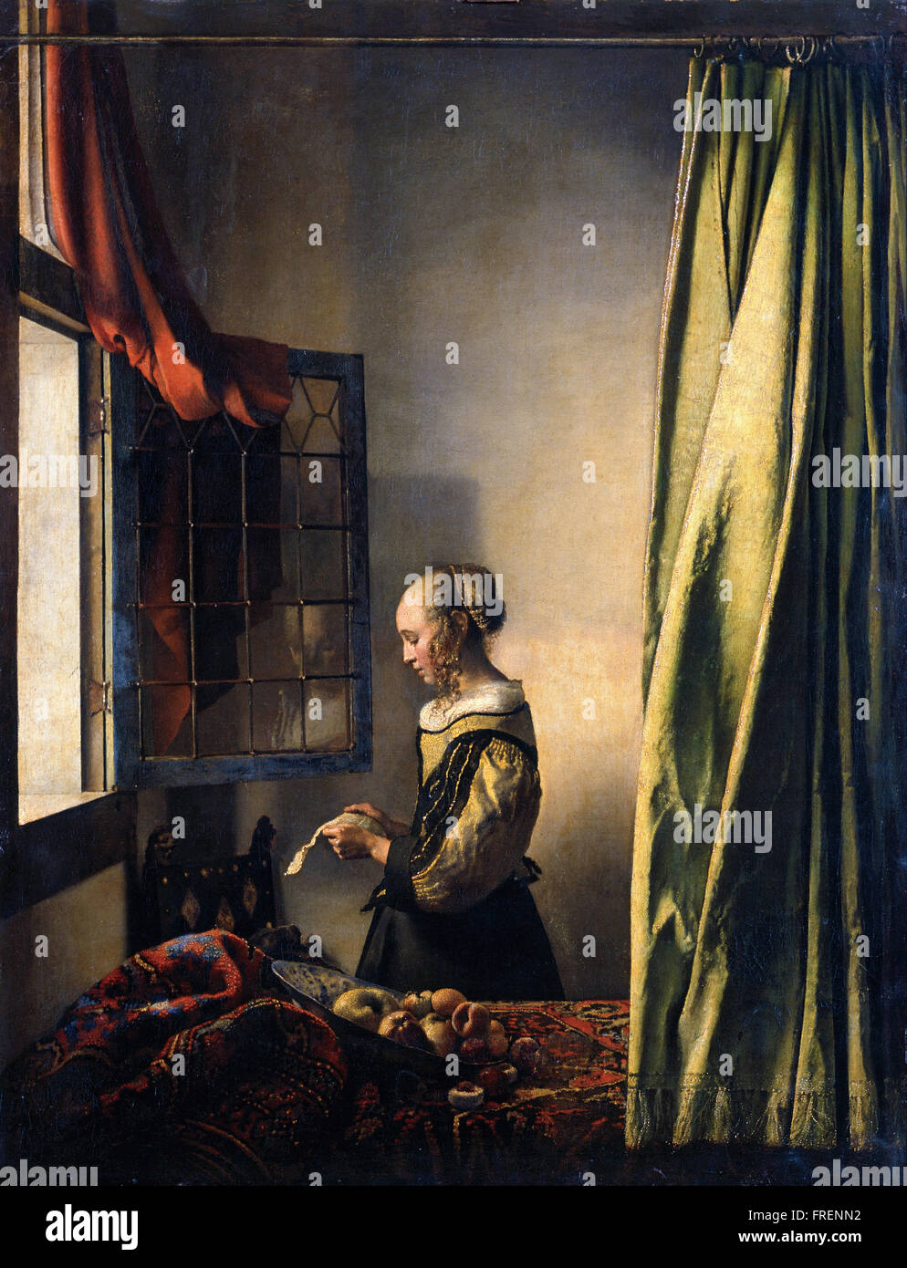 Johannes Vermeer - Mädchen liest einen Brief durch ein offenes Fenster Stockfoto