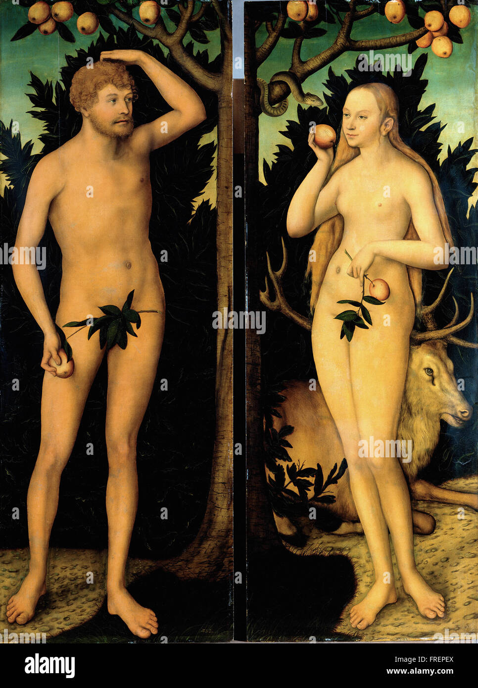 Lucas Cranach der jüngere - Adam und Eva Stockfoto