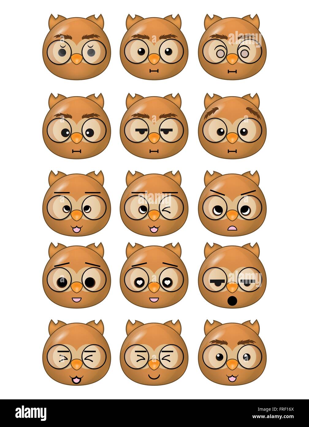 Eule Emoticons setzen verschiedene Ausdrücke Stock Vektor