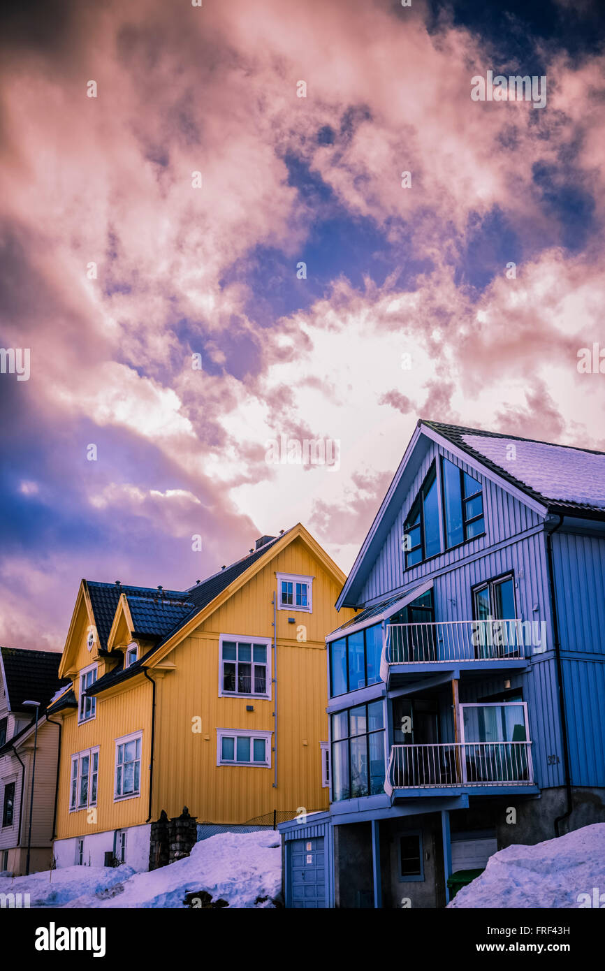 Traditionelle Holzhäuser in Tromsø, Norwegen. Stockfoto