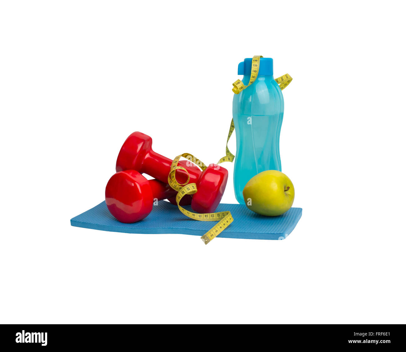 Draufsicht Sportgeräte. Gesundes Leben und gesunde Ernährung Konzept Stockfoto