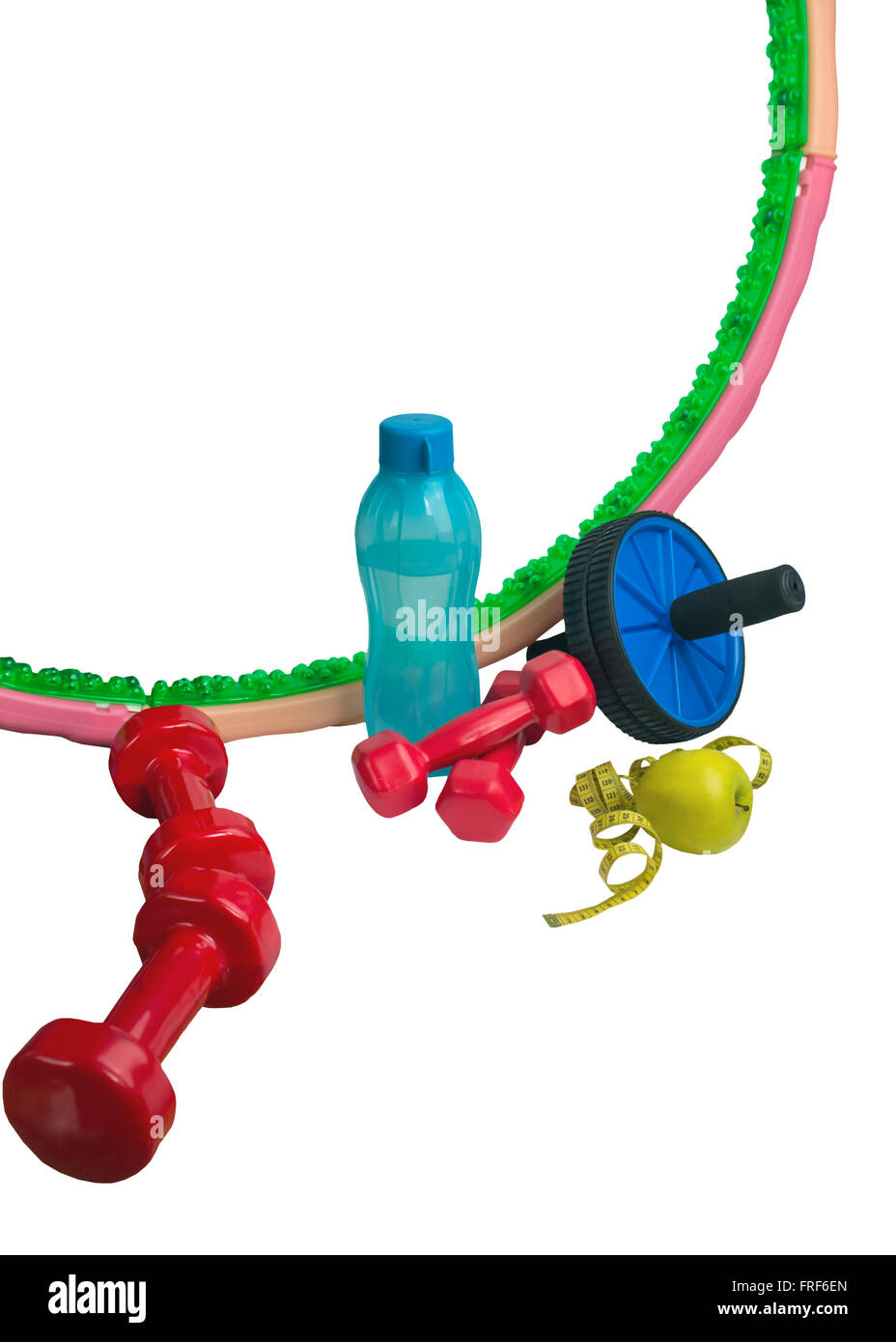 Draufsicht Sportgeräte. Gesundes Leben und gesunde Ernährung Konzept Stockfoto