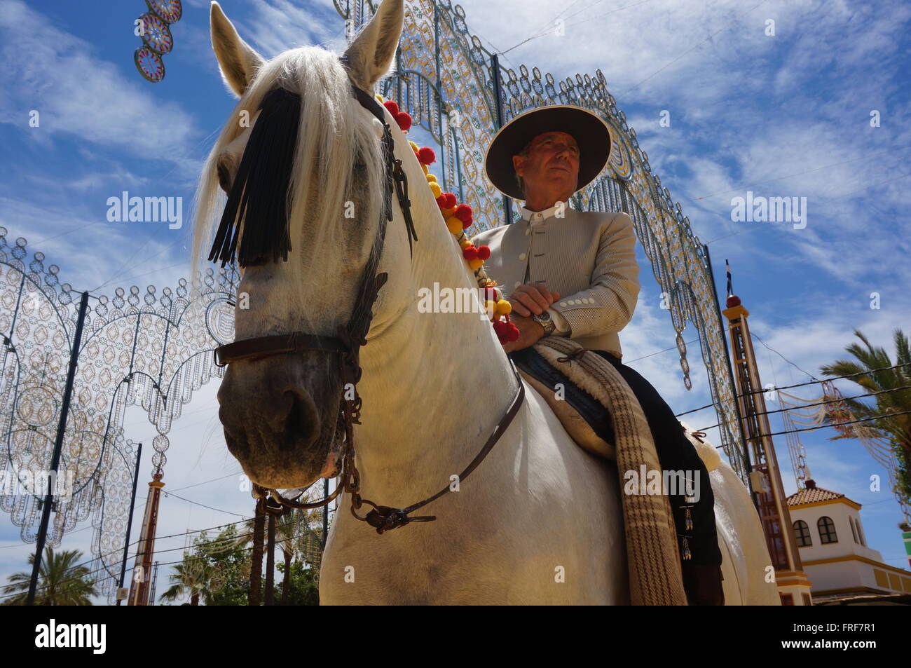 Andalusischen Reitkunst während der Feria in Jerez De La Frontera. Vorführung von Dressur. -11/05/2013 - Spanien / Andalusien / Stockfoto