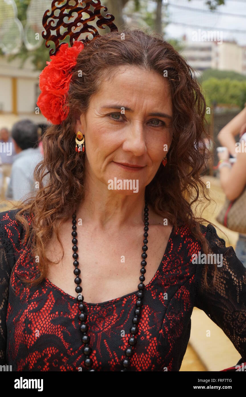 Andalusischen Frauen während der Feria in Jerez - 05.08.2013 - Spanien / Andalusien / Jerez De La Frontera - Frauen in der Andalusien Stockfoto