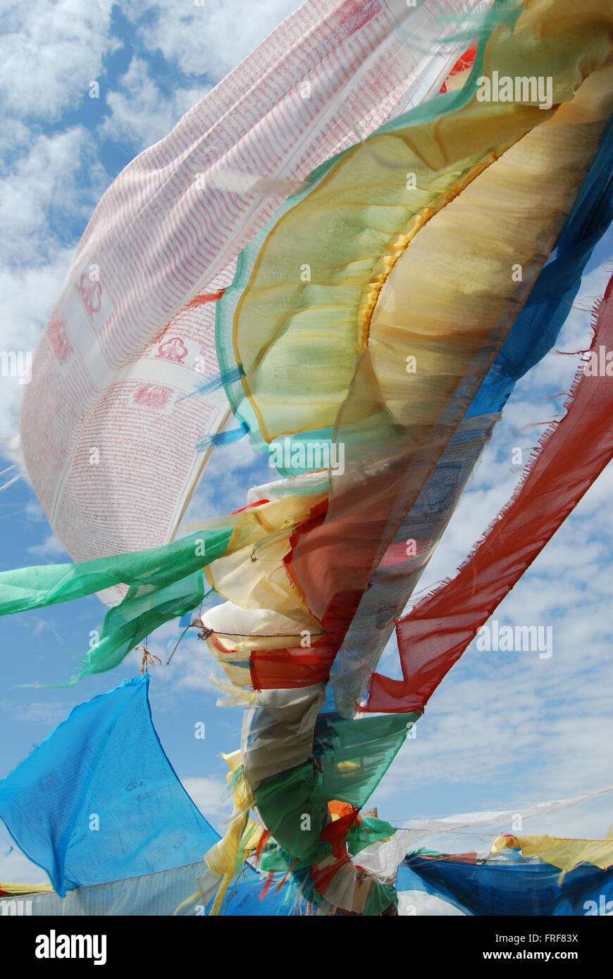 Tibet - 08.08.2009 - Tibet - tibetische Gebetsfahnen im Wind, Xining - Sandrine Huet / Le Pictorium Stockfoto