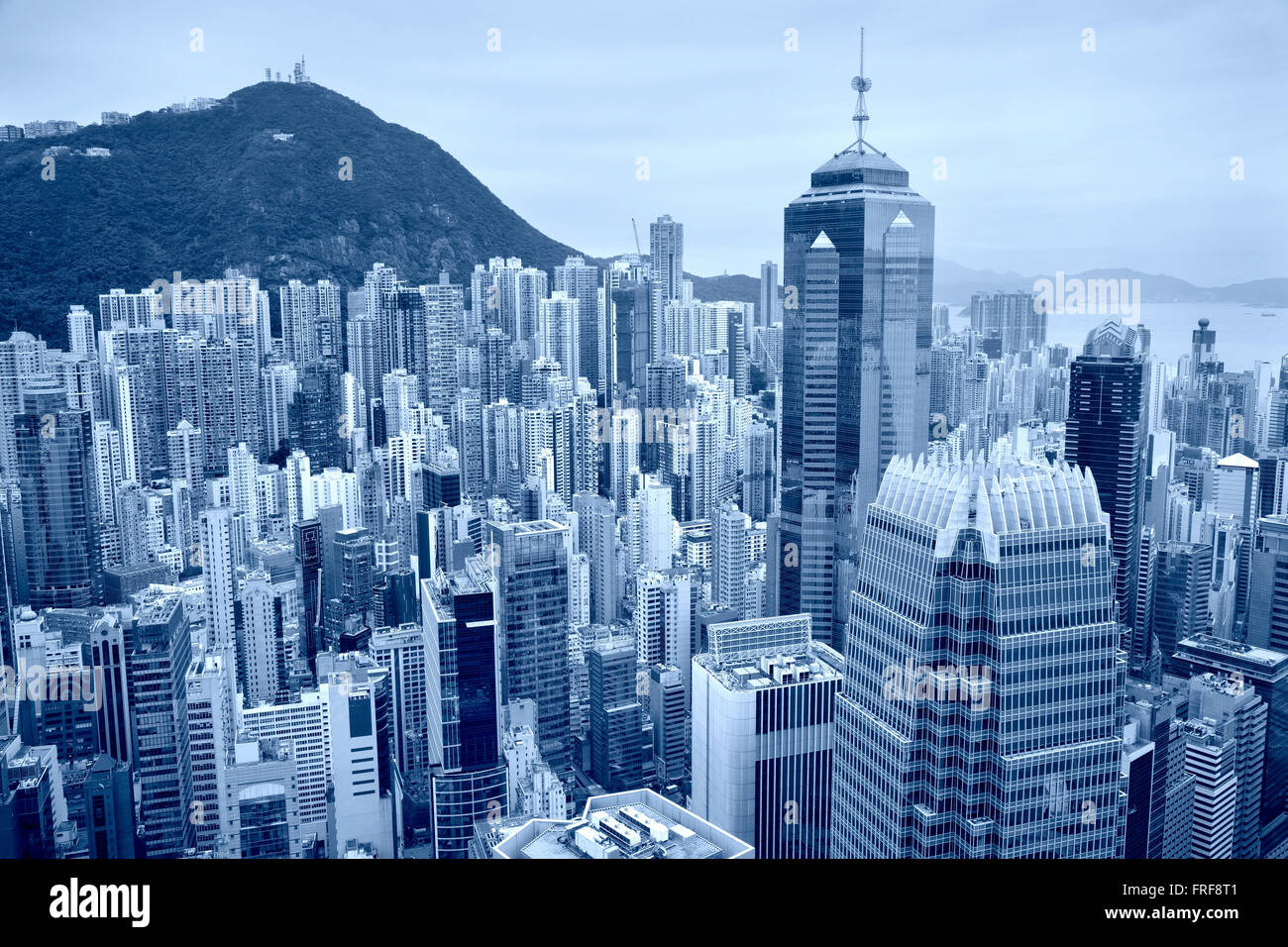 Hong Kong. Getönten Bild des Hong Kong Skyline der Innenstadt. Stockfoto