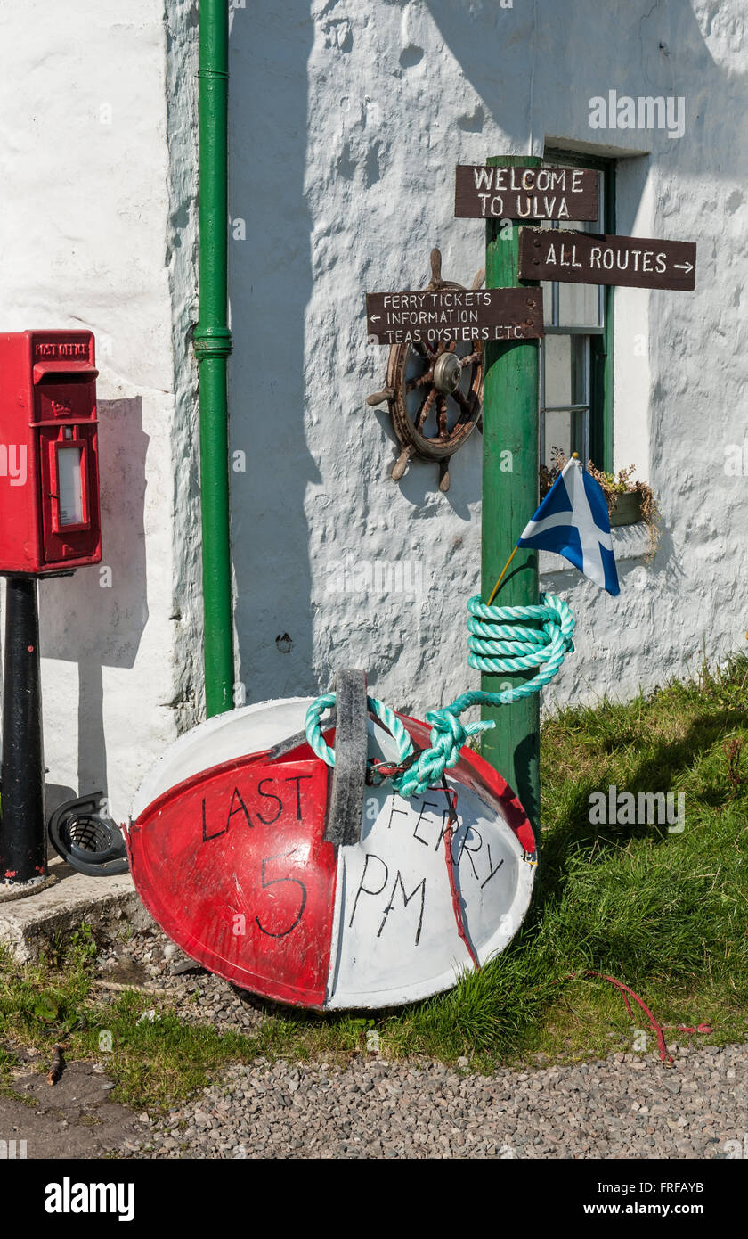 Anzeichen auf Ulva Fähre Isle of Mull, Schottland Stockfoto