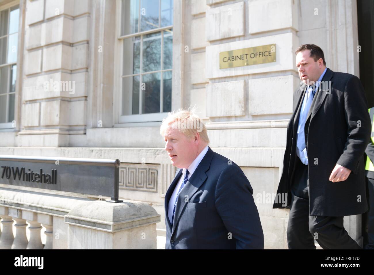London, UK. 22. März 2016. Boris Johnson verlassen das cabinet Office nach der COBRA-Sitzung unter dem Vorsitz von David Cameron. © Marc Ward/Alamuy Live-Nachrichten Stockfoto