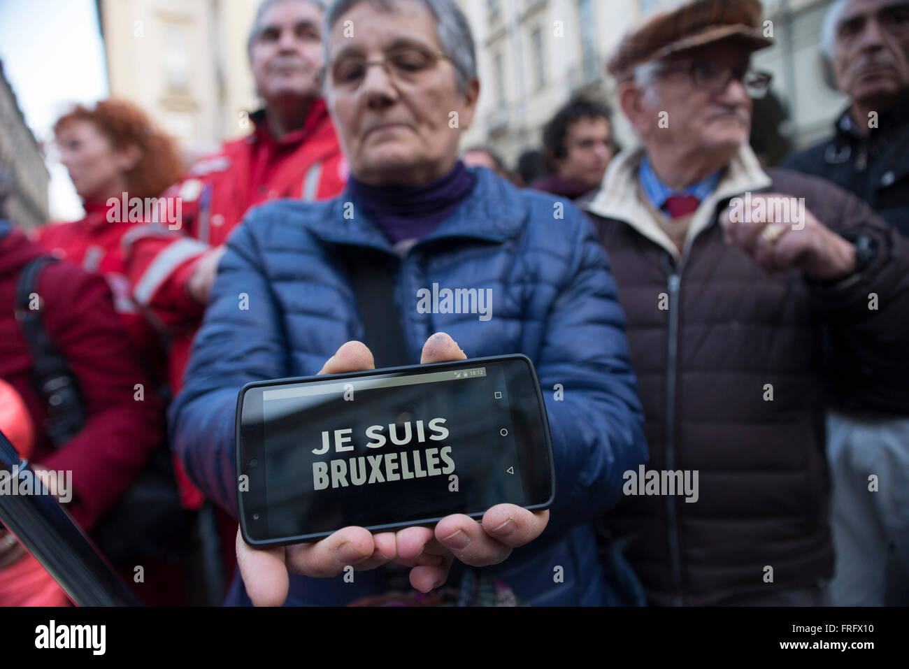 Turin, Italien. 22. März 2016. Solidarität für die Opfer der Terroranschläge von Brüssel in Turin, Italien: Stefano Guidi/Alamy Live News Stockfoto