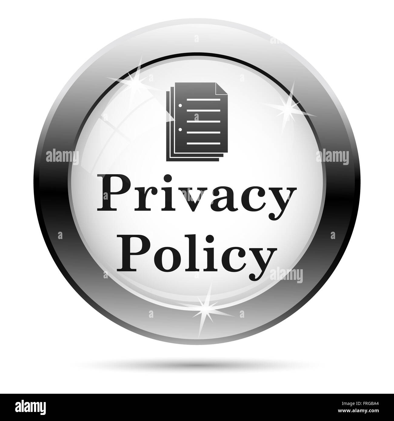 Metallische Symbol mit schwarzen Design auf weißem Glas Hintergrund Stockfoto