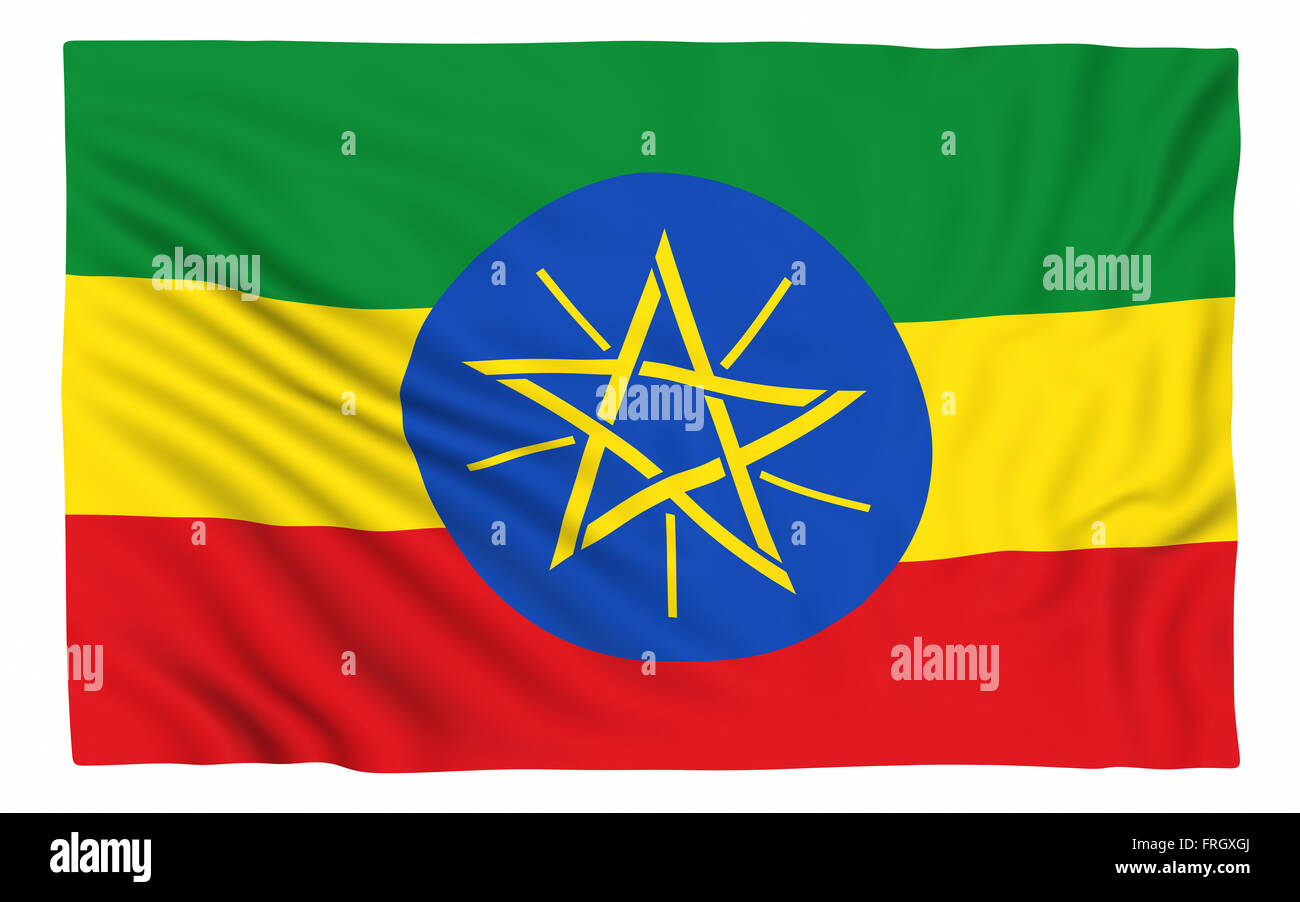 Flagge von Äthiopien, isoliert auf weiss. Stockfoto