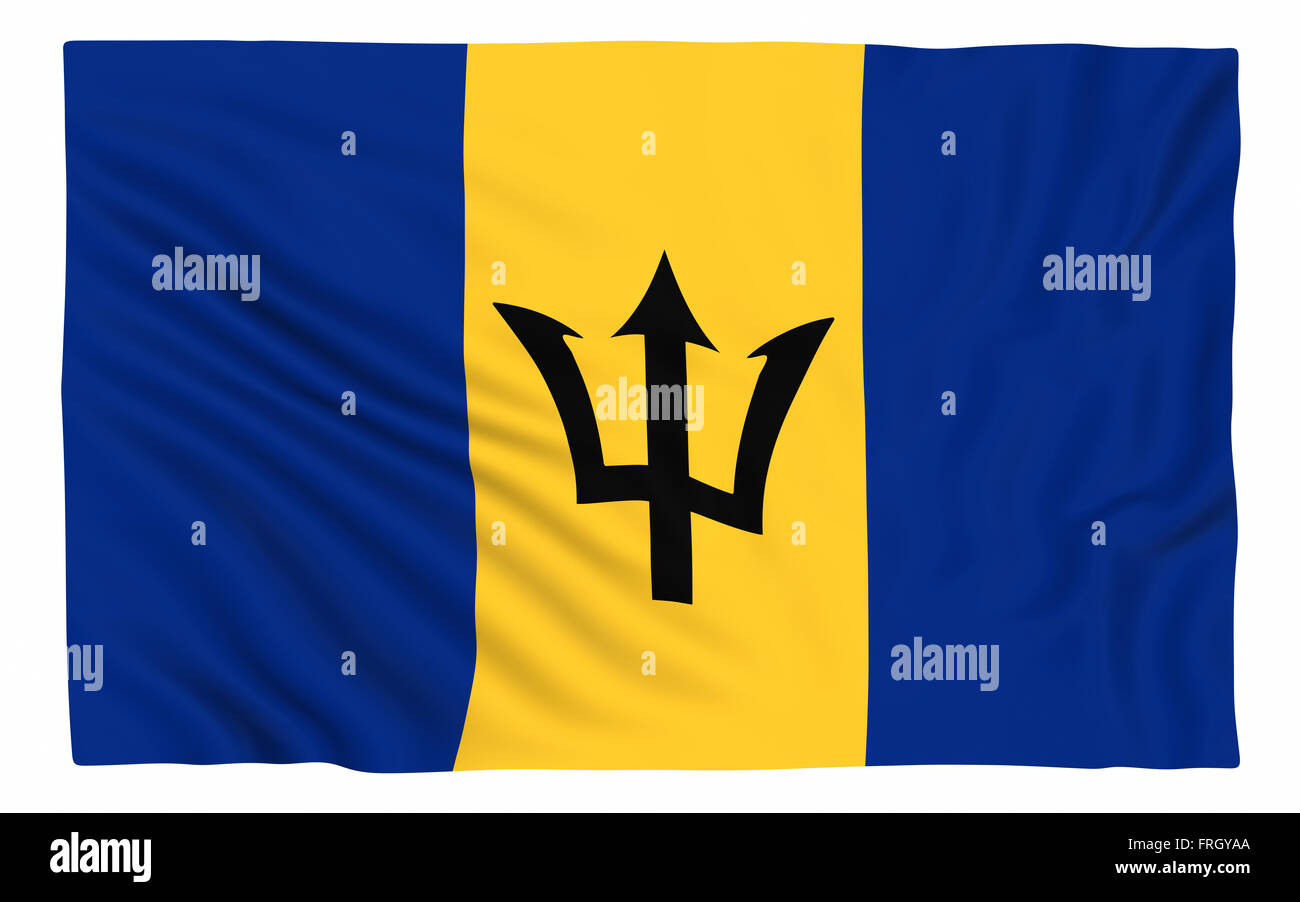 Flagge von Barbados, isoliert auf weiss. Stockfoto