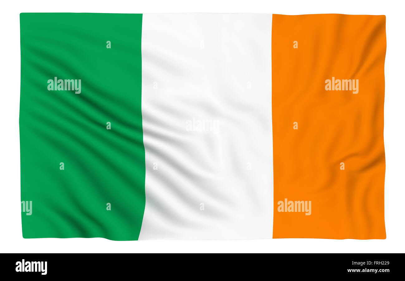 Flagge von Irland, isoliert auf weiss. Stockfoto