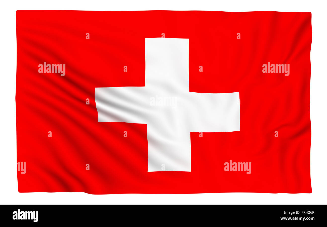 Flagge der Schweiz, isoliert auf weiss. Stockfoto
