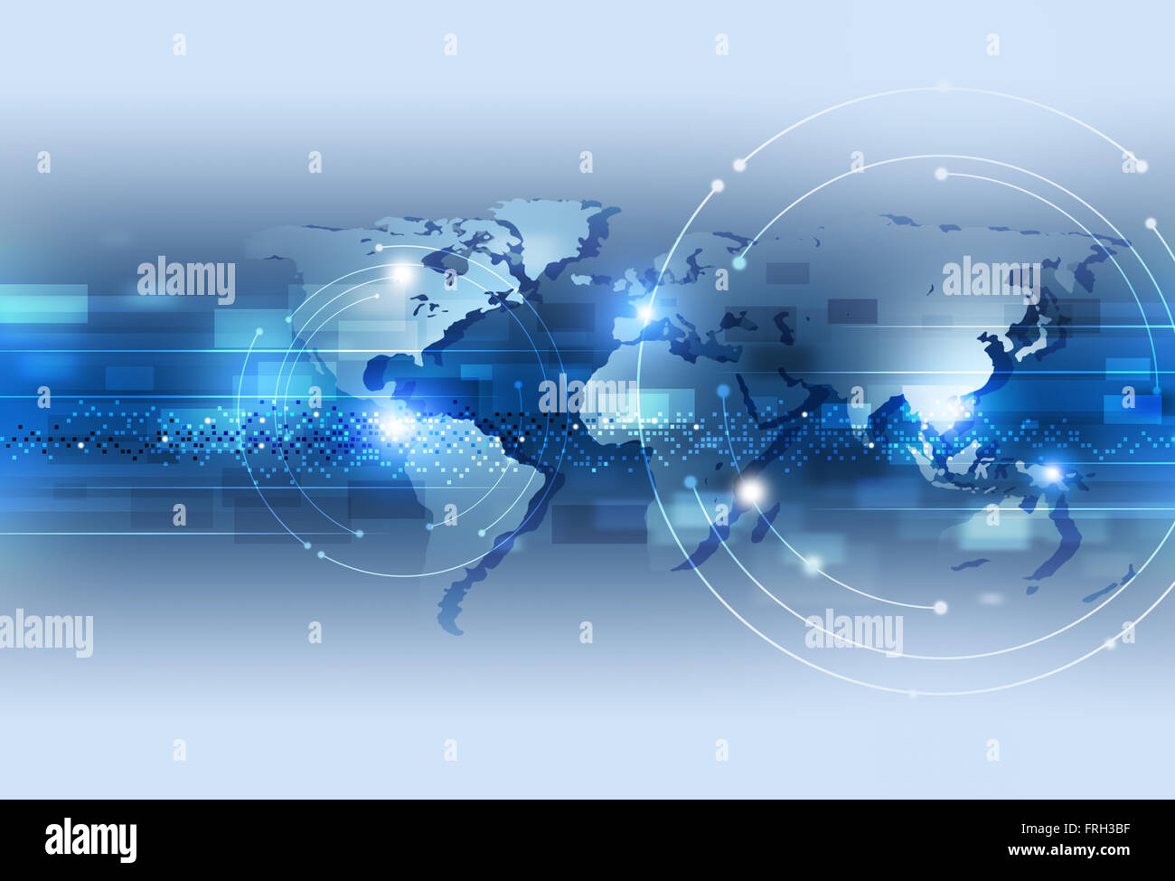 digitale Welt der Technik-Kommunikation und Verbindung blau Hintergrund Stockfoto