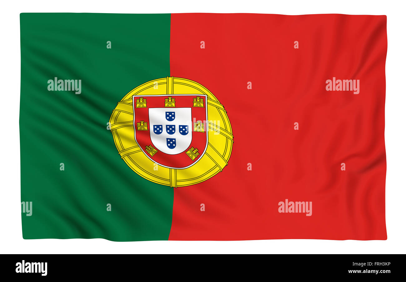 Flagge von Portugal, isoliert auf weiss. Stockfoto
