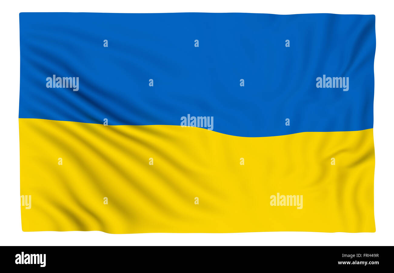 Flagge der Ukraine, isoliert auf weiss. Stockfoto