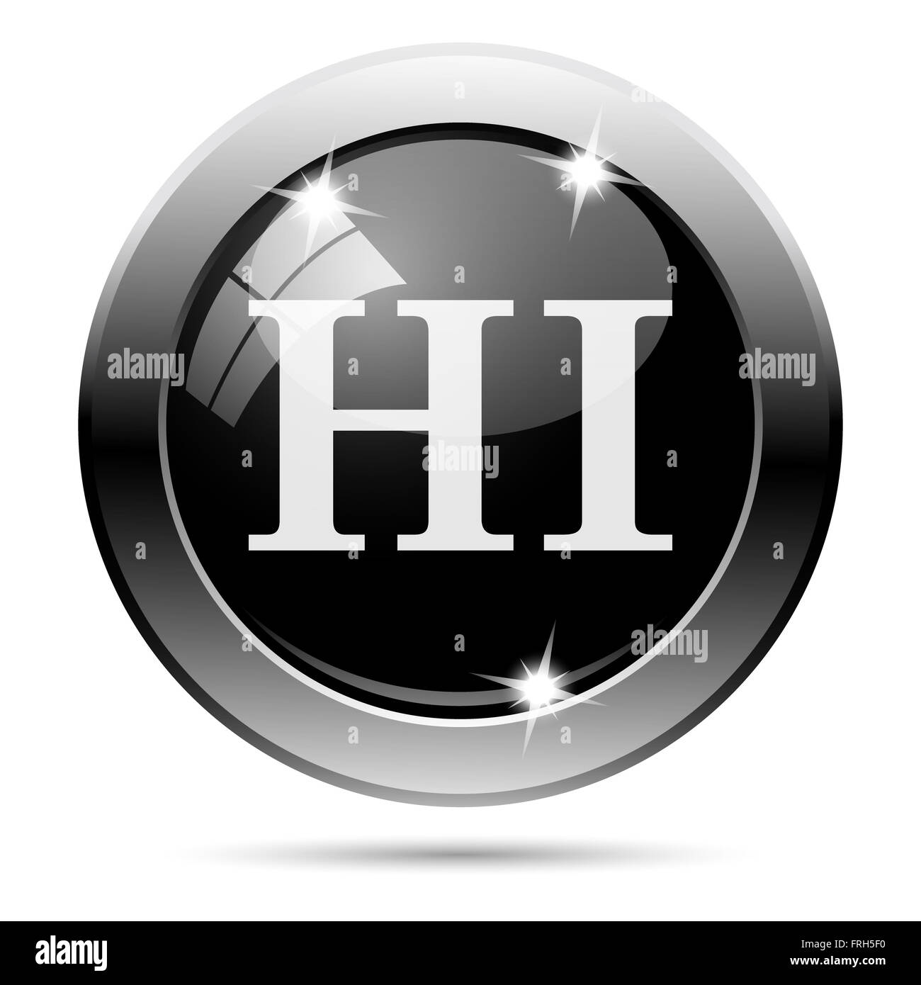 Metallische Runde glänzende Symbol mit Design in weiß auf schwarzem Hintergrund Stockfoto