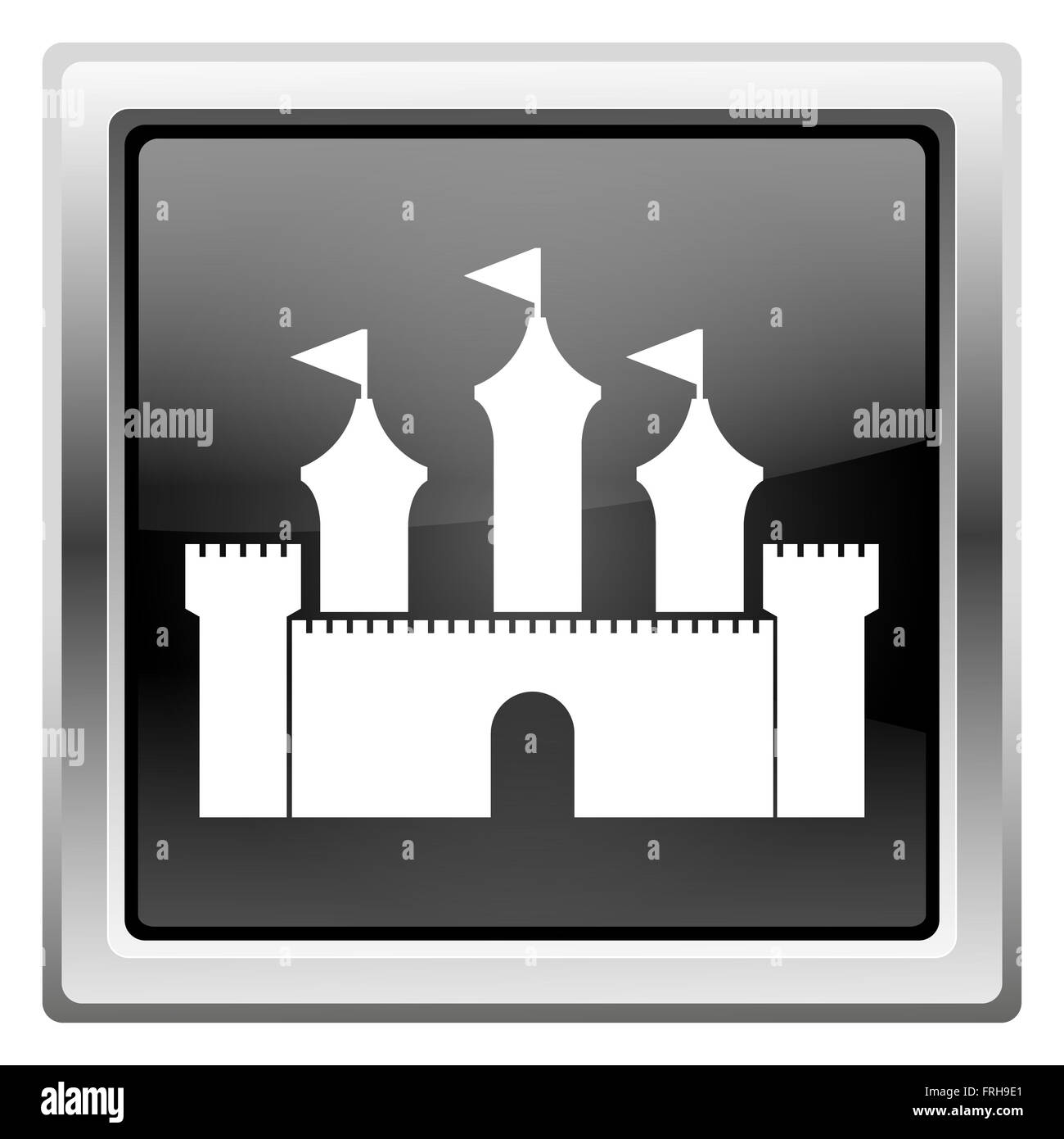 Metallische Symbol mit Design in weiß auf schwarzem Hintergrund Stockfoto