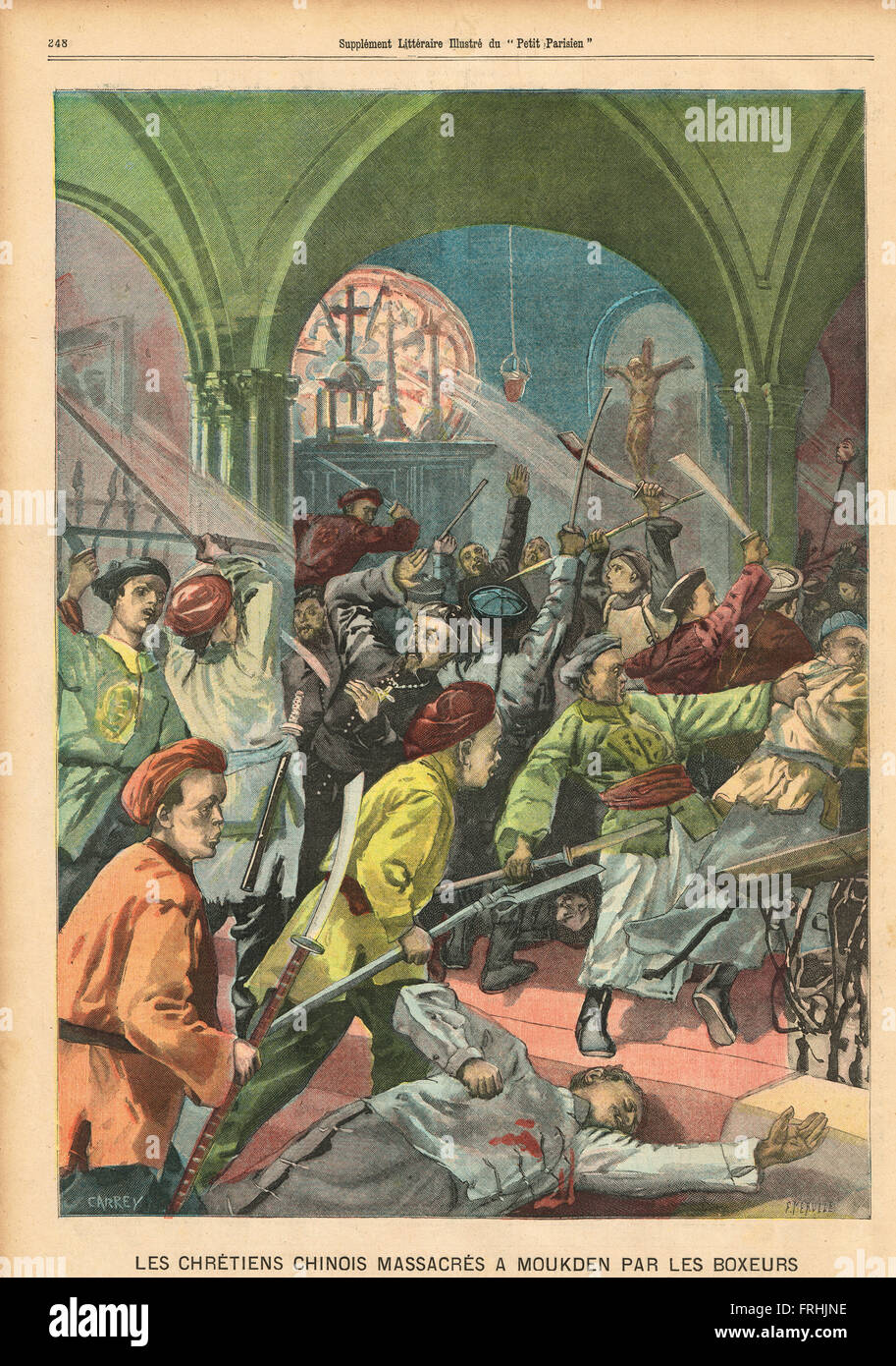 Massaker chinesischer Christen in Mukden (heute Shenyang) 1900. Französische illustrierte Zeitung Le Petit Parisien Illustration Stockfoto